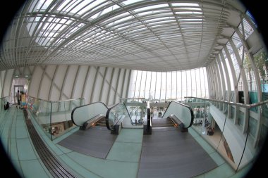 glass ceiling in public building with metal columns, abstract background 18 Dept 2011