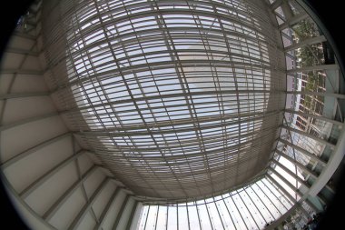 18 Dept 2011 glass ceiling in public building with metal columns, abstract background