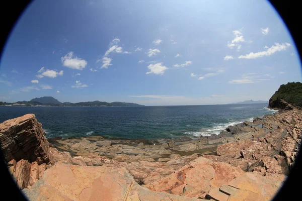 Sedimentary rocks with a variety of marine abrasion landforms along its coast
