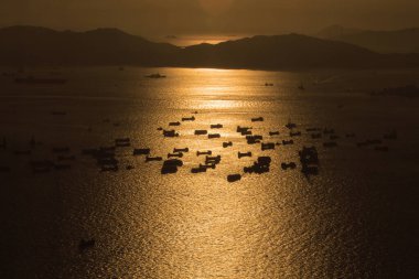 14 Ağustos 2011 konteyner gemisi gün batımında denizde., Hong Kong