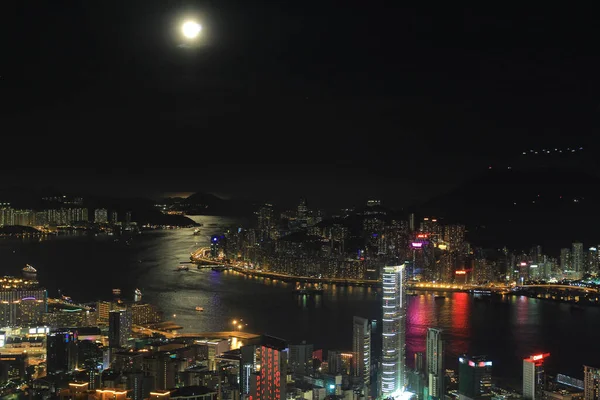 Aug 2011 Victoria Harbour Hong Kong Sunset Time Full Moon — Stock Photo, Image