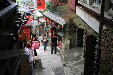 18 Nisan 2011 Taipei Tayvan 'daki Jiufen Eski Caddesi manzarası