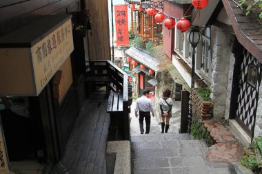 18 Nisan 2011 Taipei Tayvan 'daki Jiufen Eski Caddesi manzarası