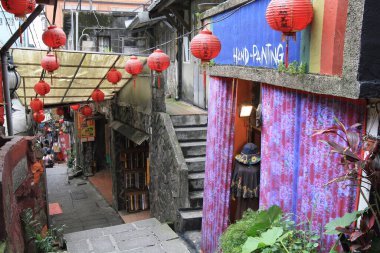 18 Nisan 2011 Taipei Tayvan 'daki Jiufen Eski Caddesi manzarası