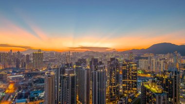 Kowloon, Hong Kong Alacakaranlığı 3 Mayıs 2022