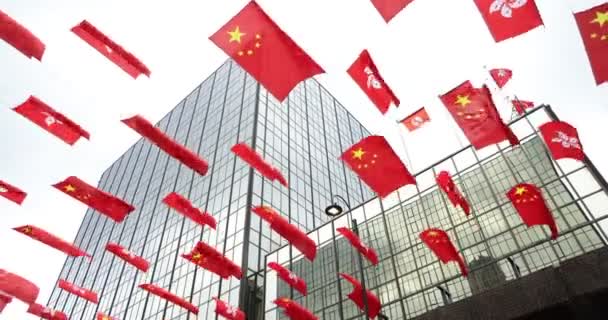 Okt 2022 Bir Çin Bayrakları Binayı Asıyor Hong Kong — Stok video