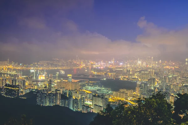 Lipca 2011 Pejzaż Hongkongu Nocą Kowloon Peak — Zdjęcie stockowe