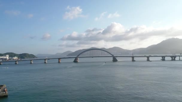 Ponte Sul Porto Attraversato Costruzione Tseung Kwan Aprile 2022 — Video Stock