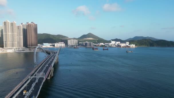 Ponte Sul Porto Attraversato Costruzione Tseung Kwan Aprile 2022 — Video Stock