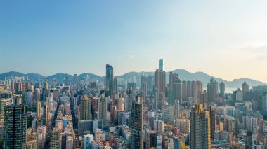 10 Ekim 2022 'de Hong Kong şehrinin tepeden aşağı manzarası