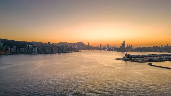 Victoria Harbour Sunset Night View Kwun Tong May 2022 — Stock Photo, Image