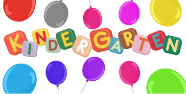 Anaokulunda balon ve yazı tiplerinin vektör çizimi