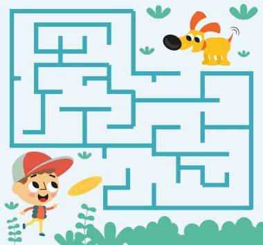 Frizbi çocukları için Maze yapboz sayfası