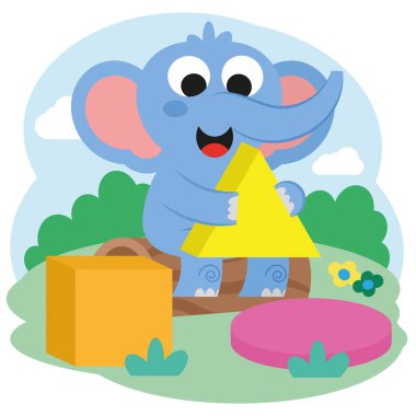 Şekiller teması üzerine şirin filin vektör illüstrasyonu 