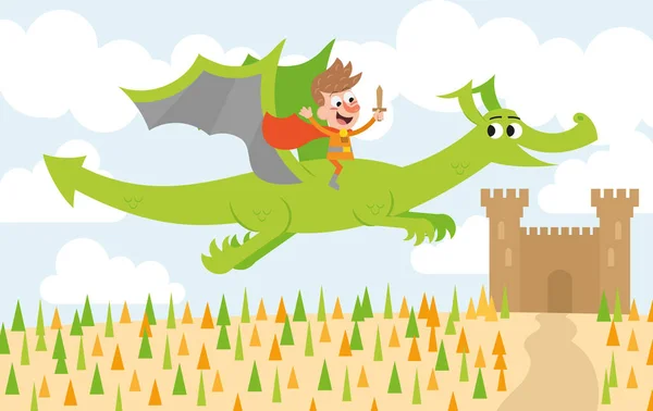 Fairy Tale Vector Prince Dragon Theme — Stock Vector