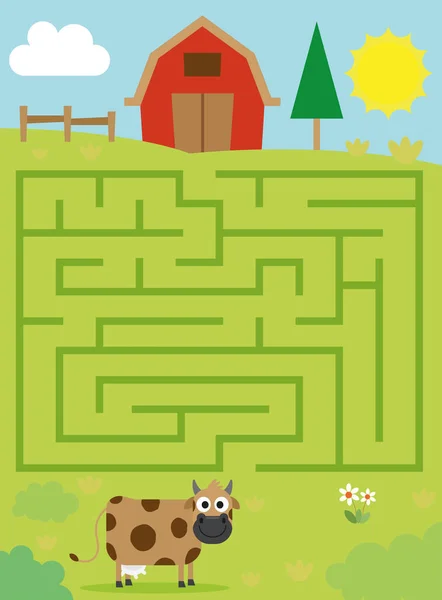 Maze Puzzle Page Farm Themed Kids — Stock Vector