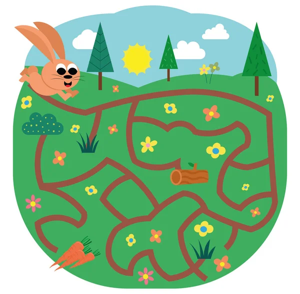 Maze Puzzle Page Kids Cute Rabbit Theme — Stock Vector