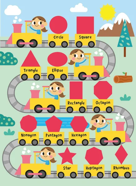 Çocuklar için şekilli tren kullanan sevimli çocuklar afişi.