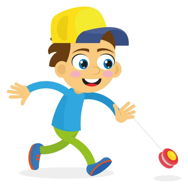 Cute Boy Running Playing Yoyo — Stock Vector