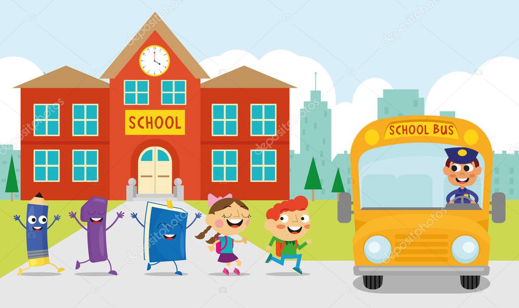 Cute kids leaving school