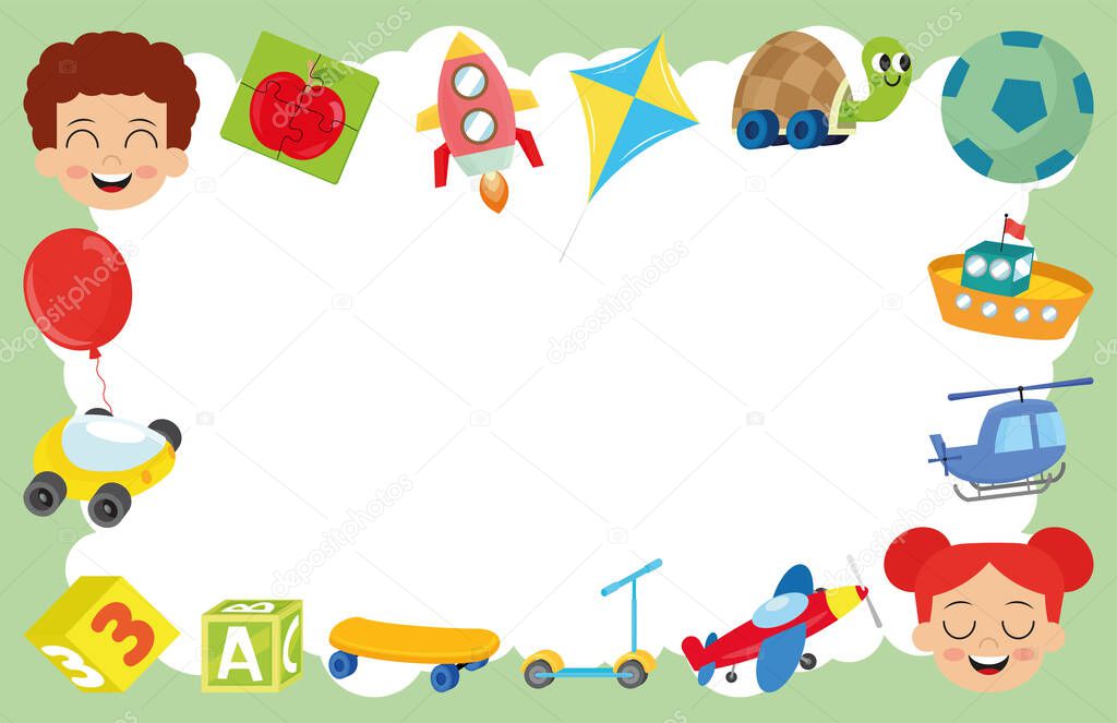 Vector greeting card with children's toy set. Children's toys