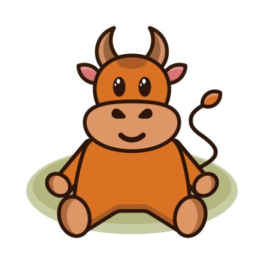 Beyaz arka planda şirin boğanın çizgi film çizimi