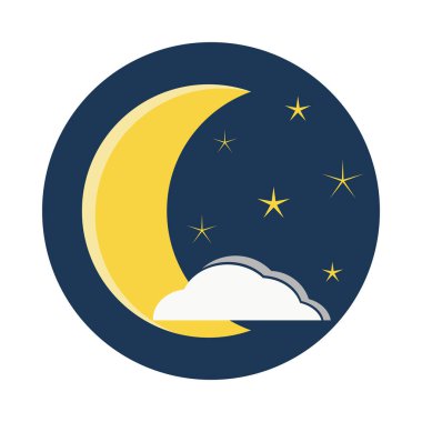  Gece gökyüzü ay ile, bulutlar ve yıldızlar beyaz arka planda