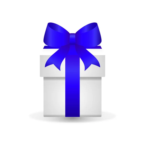 Caja Regalo Blanca Con Lazo Azul Sobre Fondo Blanco — Vector de stock