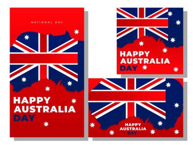 Vektör illüstrasyonu mutlu Avustralya günü sosyal medya afiş şablon konsept koleksiyonu. 26 Ocak Avustralya günü. Tebrik kartı, sosyal medya hikayesi, poster ve afiş için uygun.