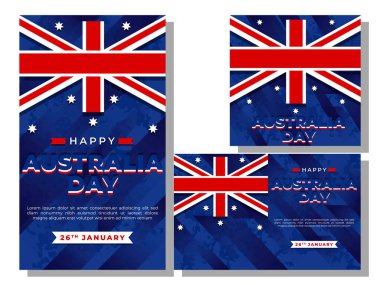 Vektör illüstrasyonu mutlu Avustralya günü sosyal medya afiş şablon konsept koleksiyonu. 26 Ocak Avustralya günü. Tebrik kartı, sosyal medya hikayesi, poster ve afiş için uygun.