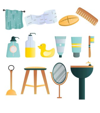 Banyo unsurlarını ayarla. cilt ve saç bakımı için temizlik ürünleri.