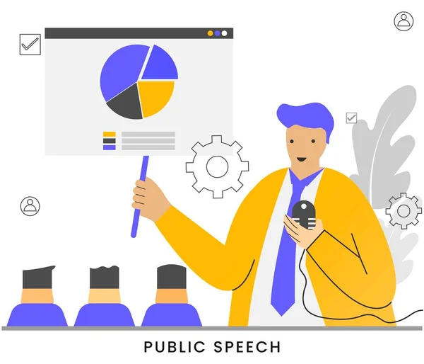 Public Speech Seminarsprecher Der Präsentationstrainings Über Marketing Commerce Und Vertrieb — Stockvektor