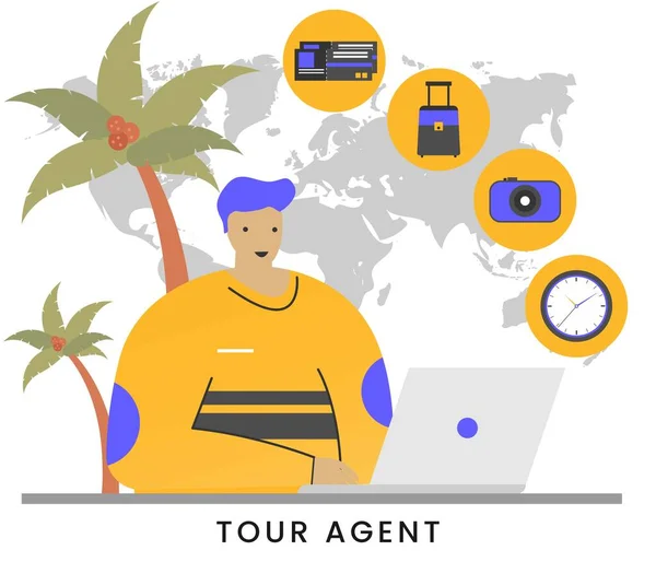 Tour Agent Utazásszervező Iroda Szolgáltatás Vagy Platform Nyaralás Foglalás Repülőgép — Stock Vector