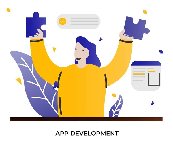 App Fejlesztés Emberek Karakter Tapasztalat Tervezés Szoftver — Stock Vector