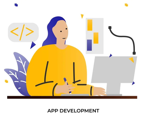 App Fejlesztés Emberek Karakter Tapasztalat Tervezés Szoftver — Stock Vector