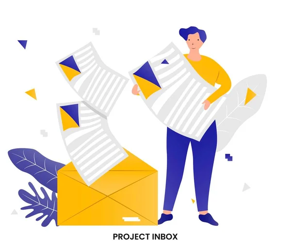 Projekt Inbox Üzletember Leveleket Tart Levélben Fogalom Üzleti Projekt Postaláda — Stock Vector