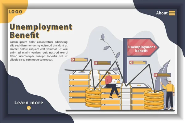 Unemployment Benefit Landing Page Concept Template Illustration Lost Job Tired — Stock Vector