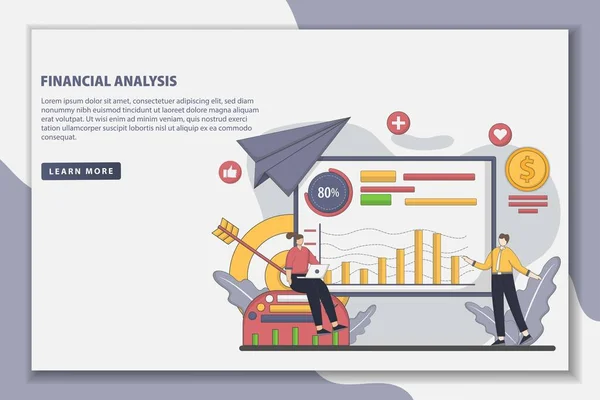 Flat Style Design Financial Analysis Concept Illustration Organization Process Analytics — Stock Vector