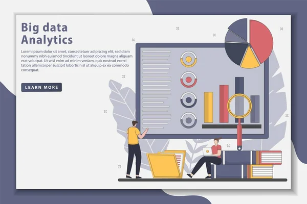 Illustrazione Vettoriale Big Data Analytics Concept Landing Page Volume Valore — Vettoriale Stock