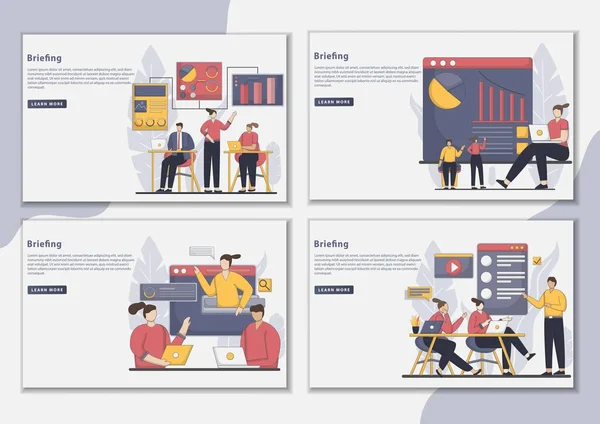 Flatline Design Teamwork Briefing Landing Page Illustration Geschäftsleute Diskutieren Während — Stockvektor