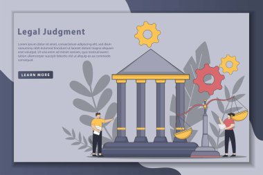 Flatline style designs Legal judgment illustration landing page concept. law and justice study and reporting news. Concept Law, Justice, Legal service, notary. Justice scales and wooden judge gavel