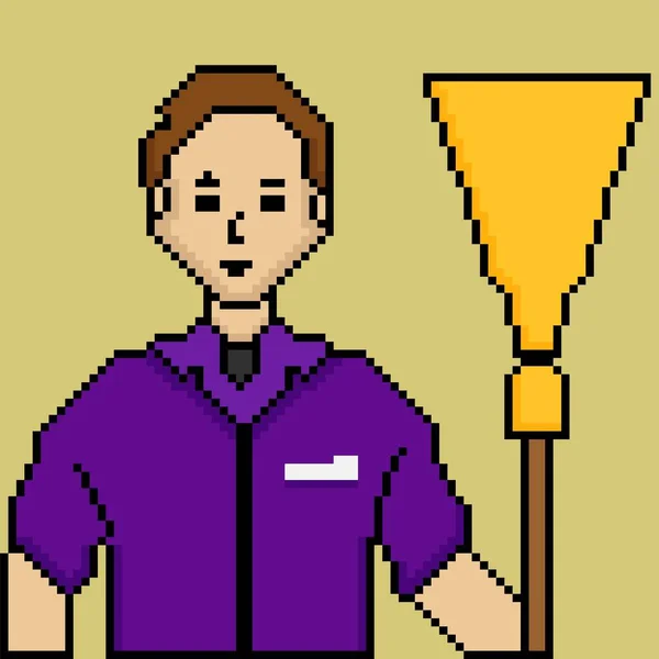 Pixel Art Style Man Schoonmaak Service Illustratie Element Design Voor — Stockvector