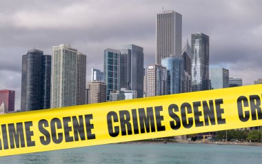 Chicago skyline with crime scene tape