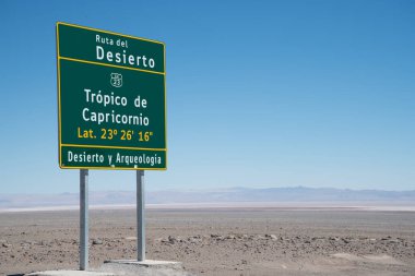 Sign marking the Tropic of Capricorn in the Atacama Desert in the Andes Mountains in Chile