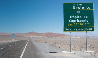 Sign marking the Tropic of Capricorn in the Atacama Desert in Chile