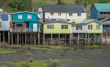 Colorful stilt homes on Chiloe Island in Chile