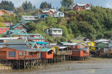 Colorful stilt homes on Chiloe Island in Chile