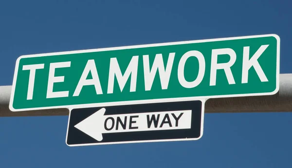Highway Sign One Way Teamwork — Fotografia de Stock