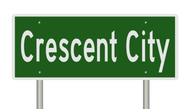 Crescent City için yapılmış yeşil bir 3D otoyol tabelası