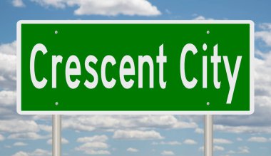 Crescent City için yapılmış yeşil bir 3D otoyol tabelası